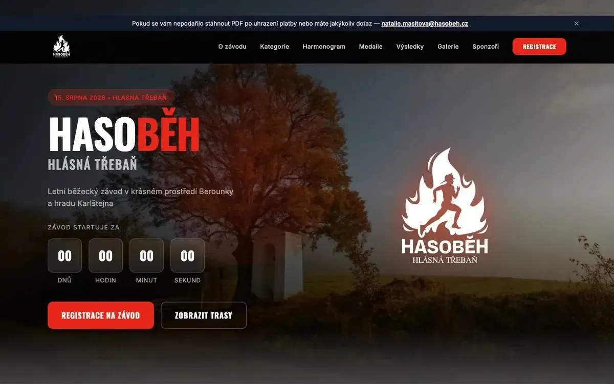 Web Hasoběh – úvodní stránka