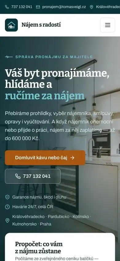 Web Nájem s radostí na mobilu