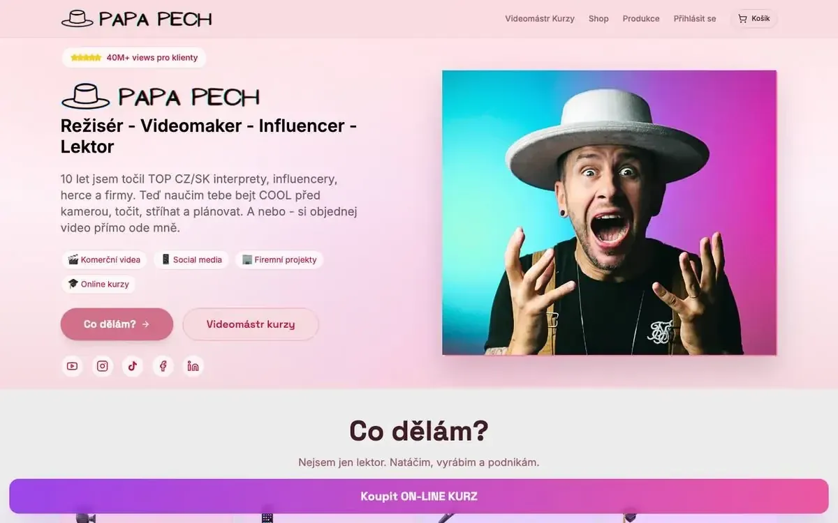 Web Papa Pech – úvodní stránka